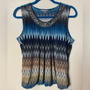 Gorgeous Roz & Ali tank top, petite large, rhinestone neckline